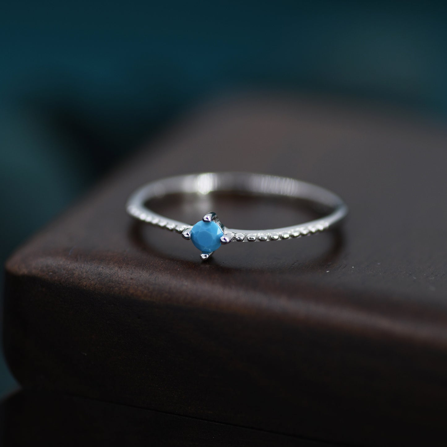 December Birthstone Turquoise Ring in Sterling Silver,  Delicate Stacking Ring, Skinny Band, Size US 6 - 8,  December Birthstone