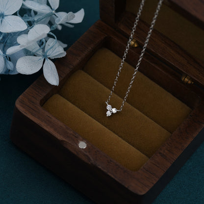 Extra Tiny Three Dot Necklace in Sterling Silver, Three CZ Trinity Necklace, Silver or Gold, Hydrangea Flower CZ Necklace
