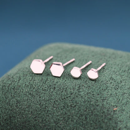 Tiny Hexagon Stud Earrings in Sterling Silver, Silver or Black, Black Hexagon Earrings