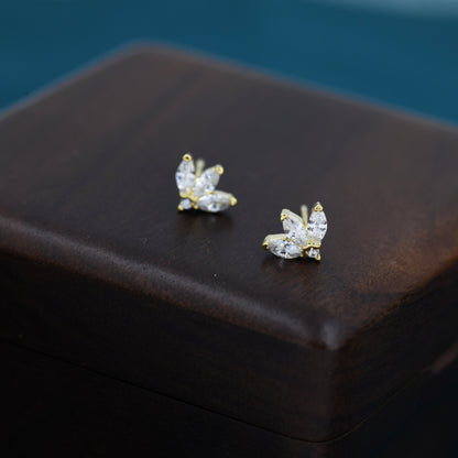 Sterling Silver CZ Marquise Cluster Stud Earrings,  Gold or Silver, Marquise Fan Stud, CZ Crown Stud, Three Marquise Stud