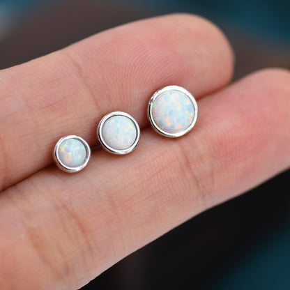 Sterling Silver White Opal  Stone Crystal Stud Earrings. Gold or Silver, Round Minimalist Dot Geometric Design. bridesmaid jewellery.