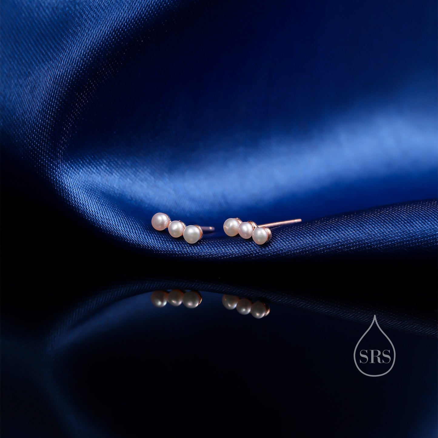Natural Pearl Trio Stud Earrings in Sterling Silver, Freshwater Pearl Bar Earrings, Silver or Gold or Rose Gold, Pearl Earrings, Pearl Stud