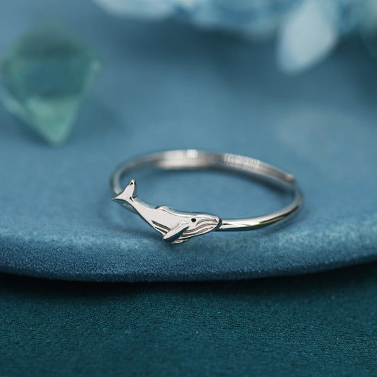 Sterling Silver Whale Ring, Adjustable Size, Whale Fish Ring, Dainty and Delicate