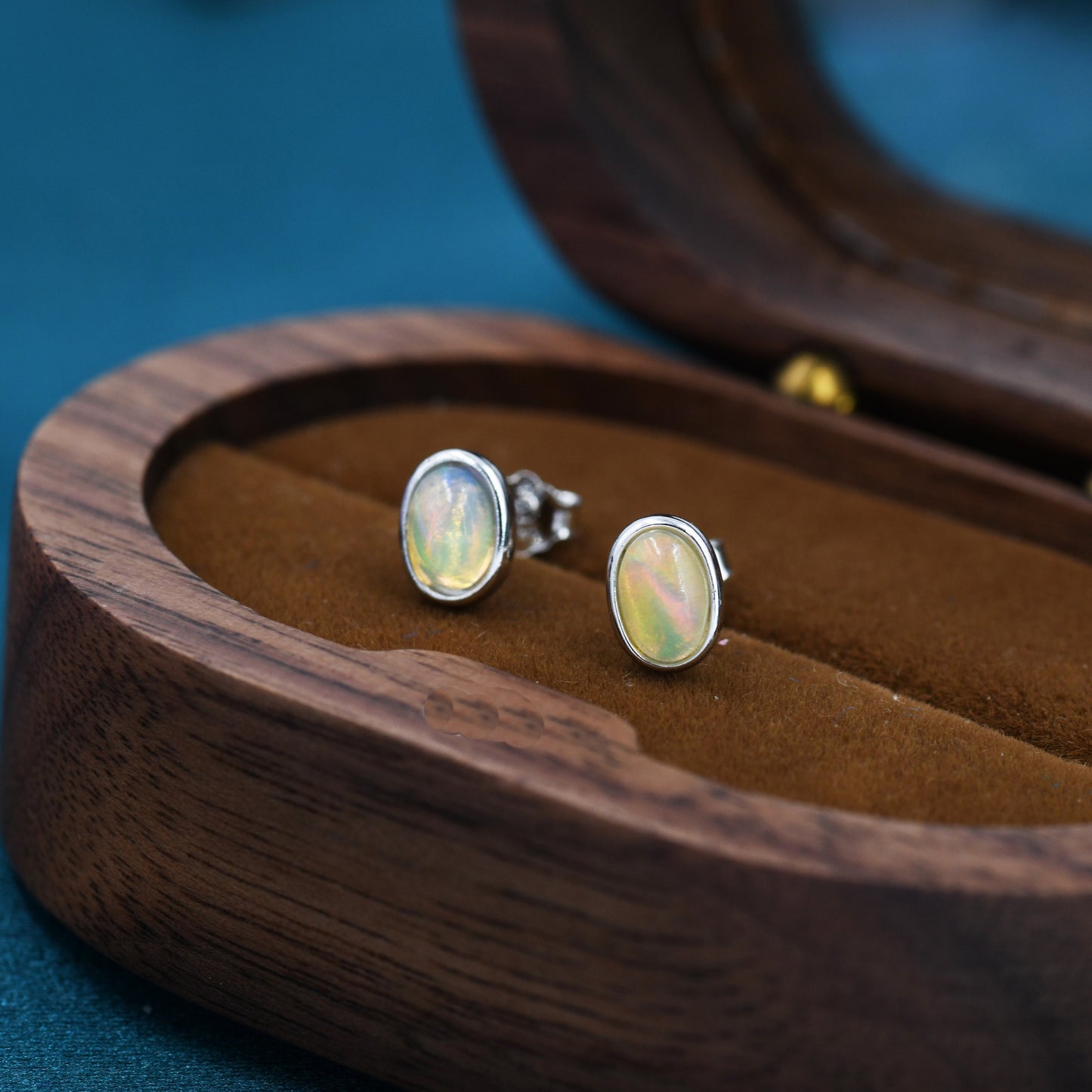 Genuine Ethiopian Opal Stone Oval Stud Earrings in Sterling Silver, Opal Stud, Natural Semi-Precious Gemstones,  Bezel, Minimalist  Earrings