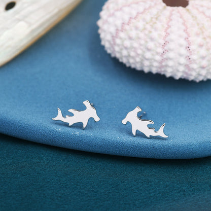 Hammerhead Shark Stud Earrings in Sterling Silver, Silver or Gold, Shark Earrings, Fish Earrings, Silver Shark Earrings