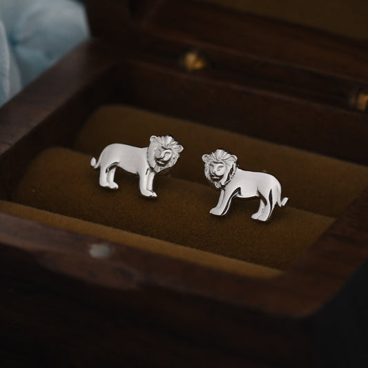 Tiny Little Lion Stud Earrings in Sterling Silver - Two Tone Gold and Silver Earrings - Cute Animal Earrings -  Fun, Whimsical