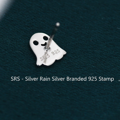 Cute Little Ghost Stud Earrings in Sterling Silver, Tiny Ghost Earrings