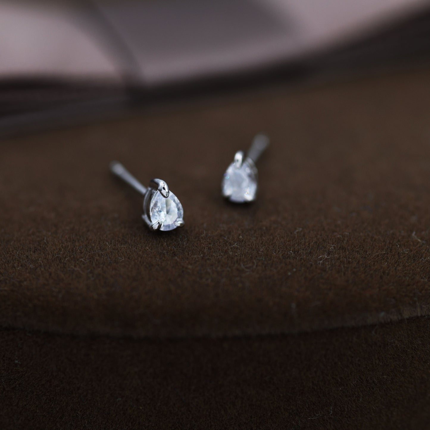Extra Tiny Droplet CZ Stud Earrings in Sterling Silver, Tiny Pear Cut CZ Stud Earrings, Silver or Gold