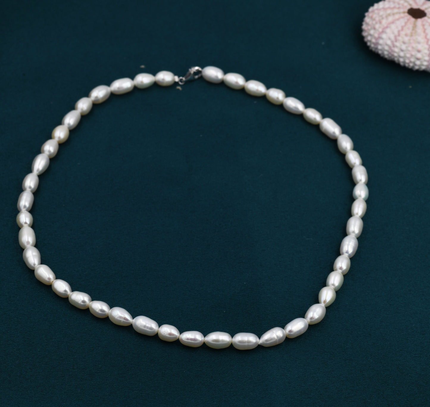 Genuine Freshwater Pearl Necklace in Sterling Silver, Slightly Irregular Shape Oval Round Fresh Water Pearl Necklace, Baroque Pearl Necklace