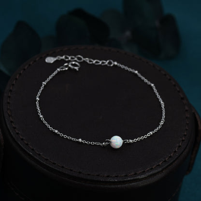 White Opal Bead Bracelet  in Sterling Silver, Blue Opal Bracelet ,  Single Opal Bracelet, Genuine Opal Crystal,  Lab Opal Bracelet