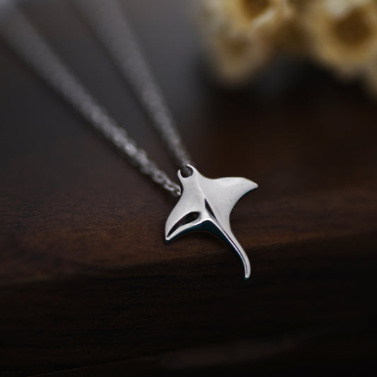 Manta Ray Pendant Necklace in Sterling Silver,  Ray Fish Necklace, Stingray Necklace