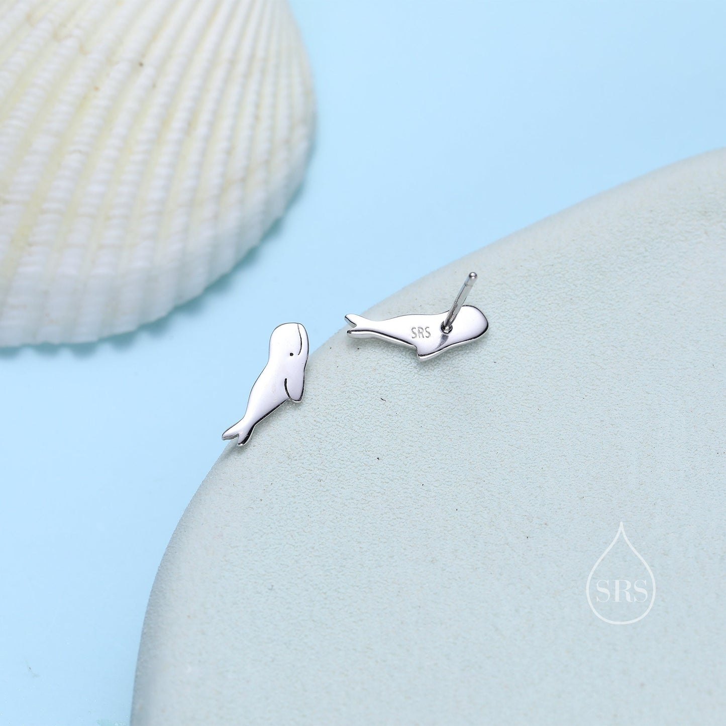Beluga Whale Stud Earrings in Sterling Silver,  Whale Fish Earrings, Tiny Fish Earrings, Whale Earrings