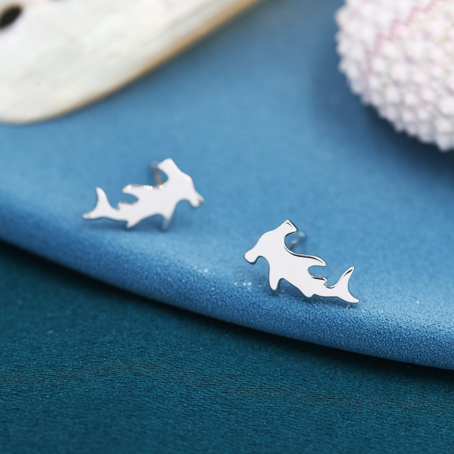 Hammerhead Shark Stud Earrings in Sterling Silver, Silver or Gold, Shark Earrings, Fish Earrings, Silver Shark Earrings