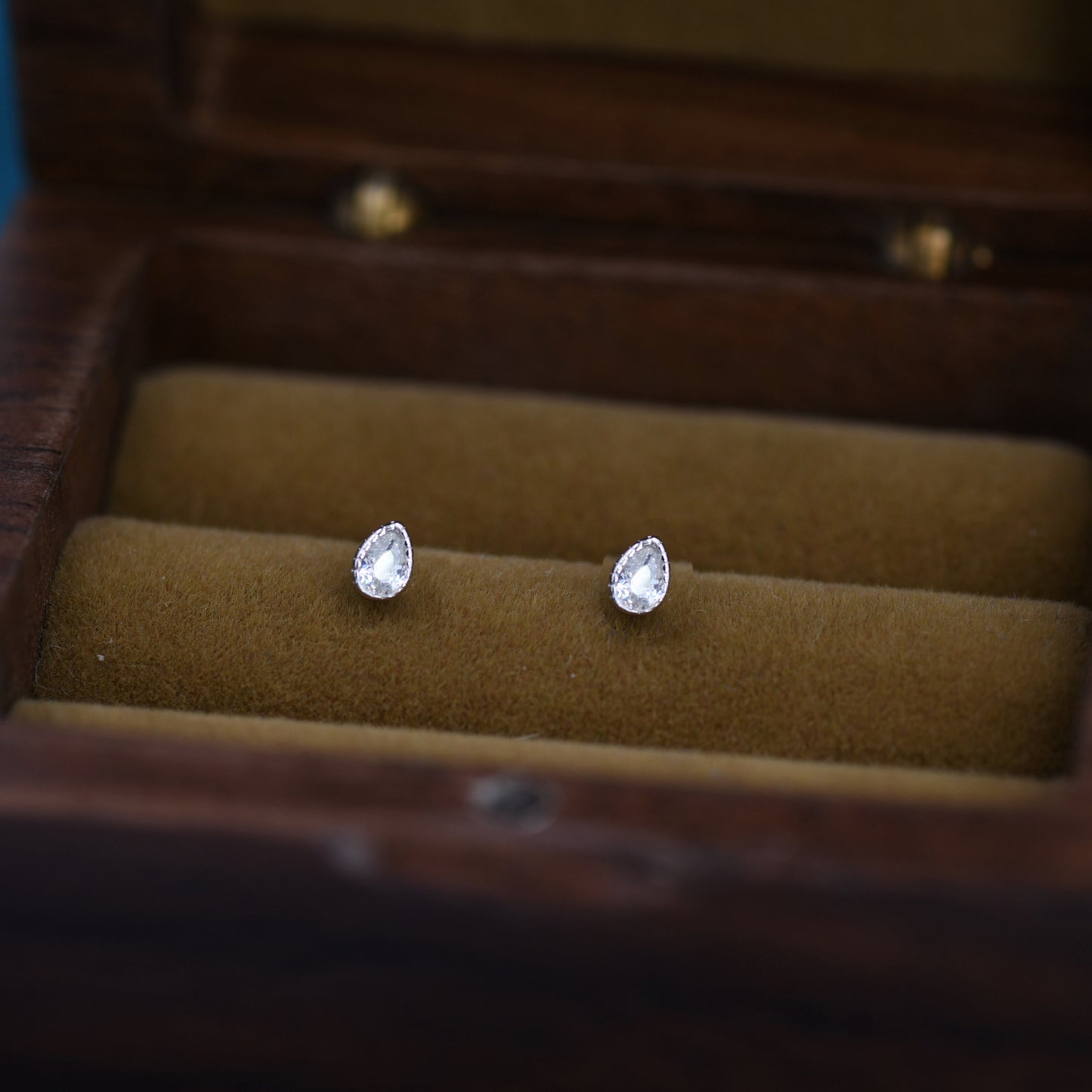Tiny Droplet CZ Stud Earrings in Sterling Silver, Pear Cut CZ Stud  Extra Tiny, Stacking Earrings