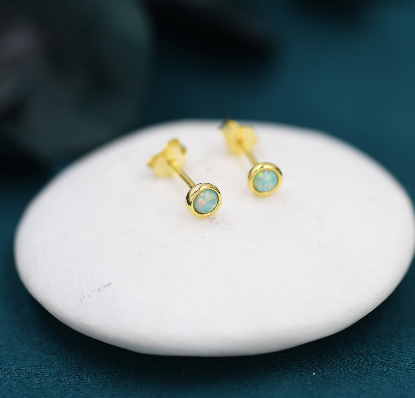 Sterling Silver Tiny Green Opal Stud Earrings, Tiny Opal Earrings, Mint Green Opal, Lab Opal Stud, 3mm Opal Earrings