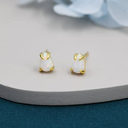 White Opal Droplet Stud Earrings in Sterling Silver, Silver or Gold, Tiny Opal Earrings, Pear Shape Opal Stud