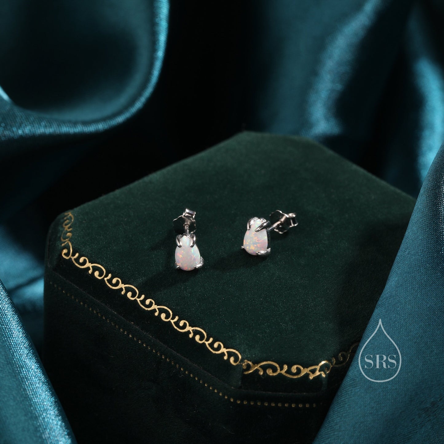 White Opal Droplet Stud Earrings in Sterling Silver, Silver or Gold, Tiny Opal Earrings, Pear Shape Opal Stud