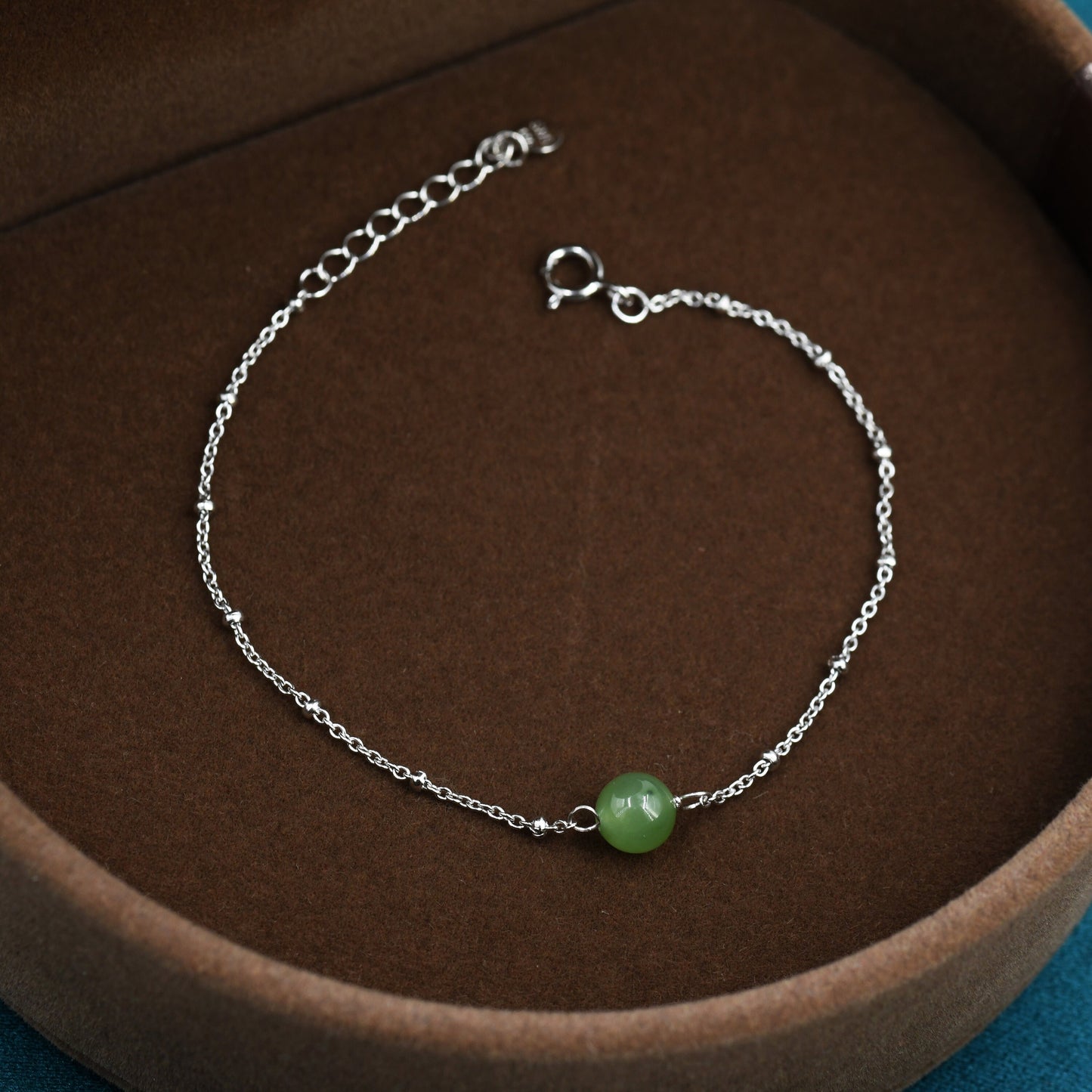 Jade Bead Bracelet  in Sterling Silver, Jade Bracelet ,  Single Jade Bracelet, Genuine Jade Crystal, Natural Jade Stone Bracelet