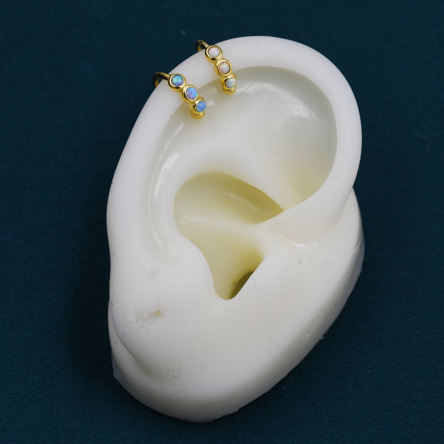 Blue Opal Ear Cuff in Sterling Silver, Silver or Gold, Simple Piercing Free Earrings, Minimalist Ear Cuff, Opal Ear Cuff