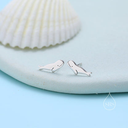 Beluga Whale Stud Earrings in Sterling Silver,  Whale Fish Earrings, Tiny Fish Earrings, Whale Earrings
