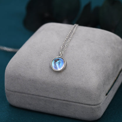 Moonstone Coin Pendant Necklace in Sterling Silver, Round Moonstone Necklace,  Circle Shape Moonstone Necklace, Aurora Crystal, AB Crystal
