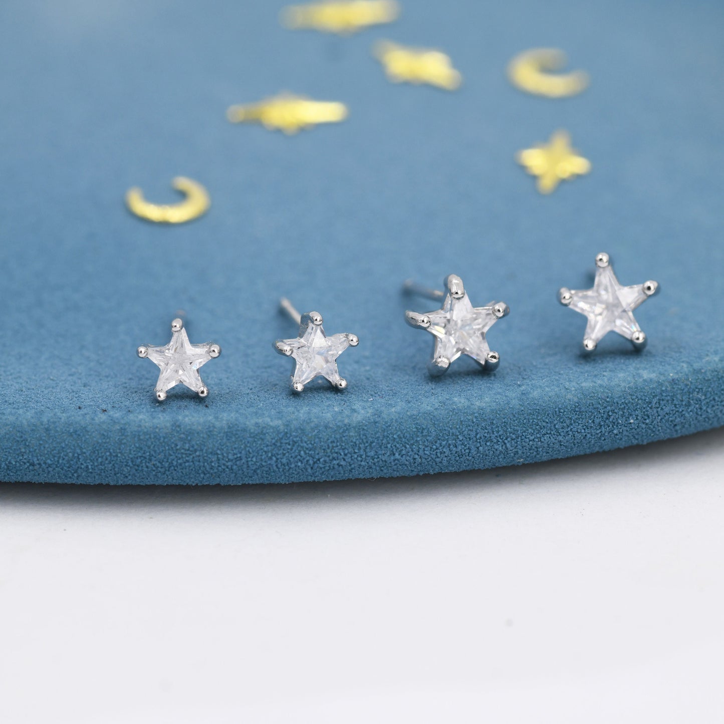 CZ Star Stud Earrings in Sterling Silver, Silver or Gold, Tiny Star Earrings, Solid Silver Small Crystal Star Earrings