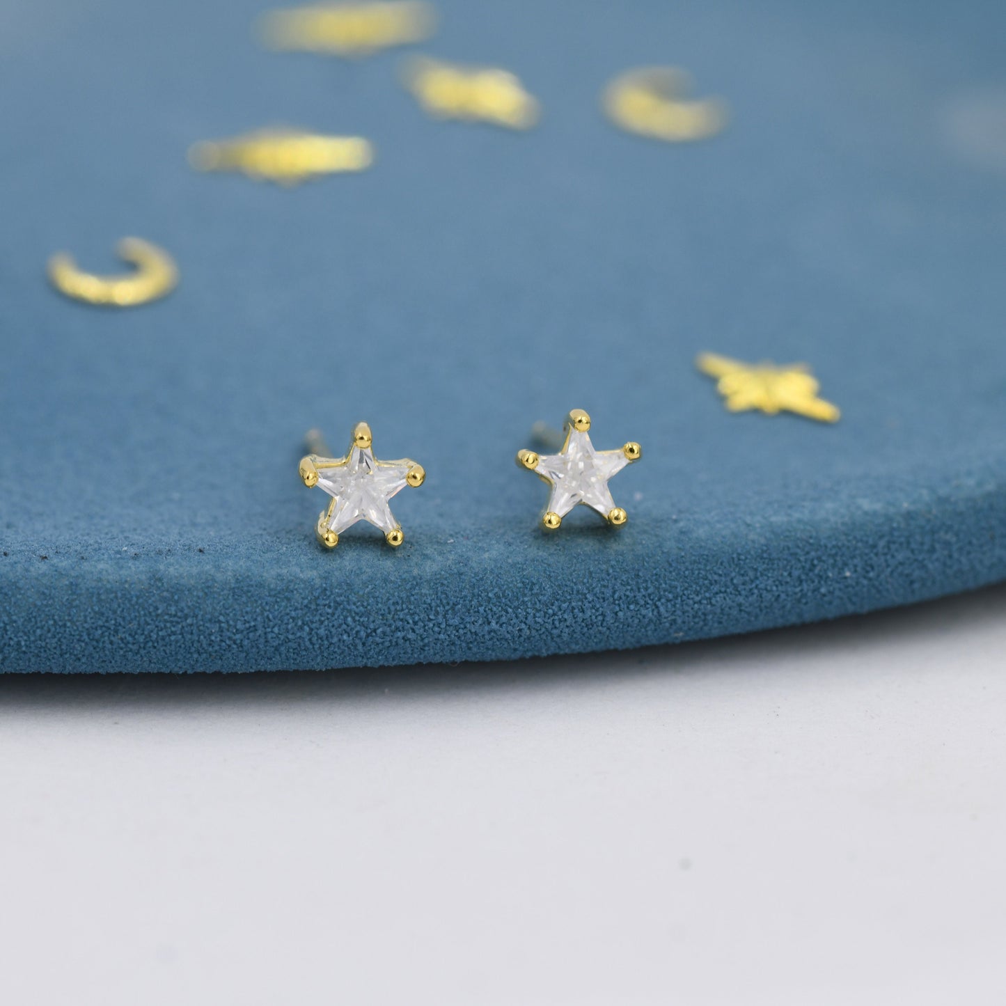 CZ Star Stud Earrings in Sterling Silver, Silver or Gold, Tiny Star Earrings, Solid Silver Small Crystal Star Earrings