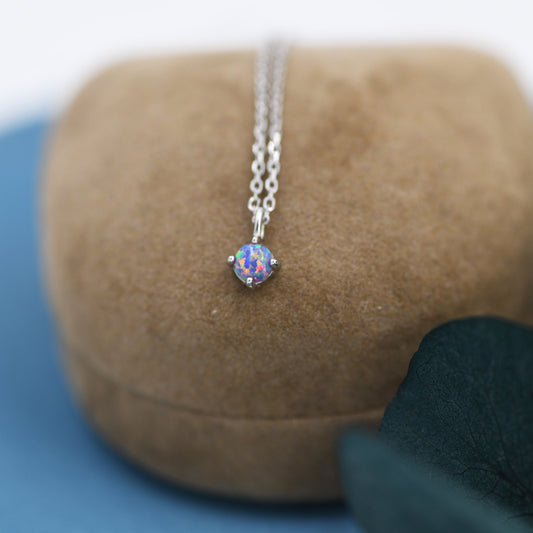 Very Small Cosmic Purple Opal Pendant Necklace in Sterling Silver, Silver or Gold, 5mm Lab Opal Necklace,  Single Opal Necklace