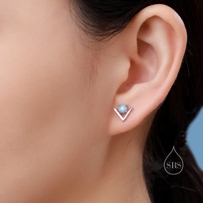 Sterling Silver Opal Chevron Stud Earrings, V shape Opal Earrings, Geometric Opal Earrings, Lab Opal Studs