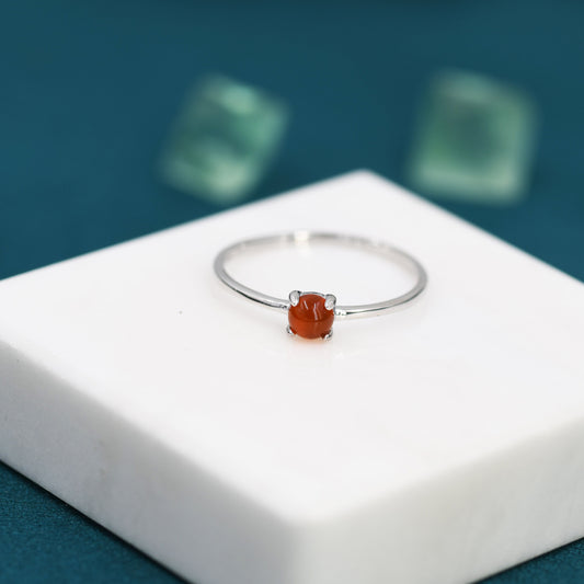 Genuine Red Carnelian Ring in Sterling Silver, US 5 - 8, Natural Red Carnelian Stone Ring,  Four Prong Solitaire Ring
