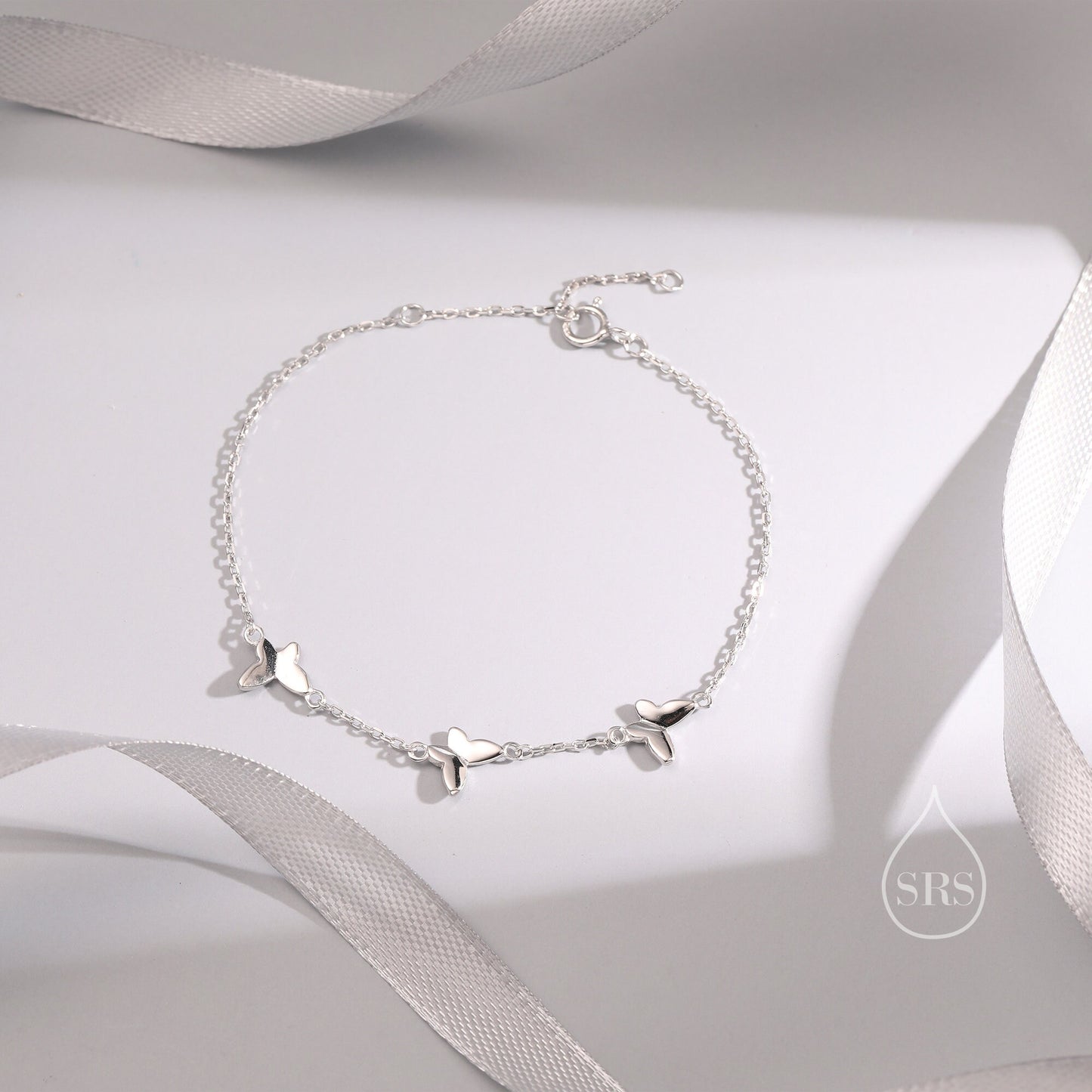 Chasing Butterfly Floating Bracelet in Sterling Silver, Silver or Gold or Rose gold, Satellite Crystal Bracelet, Solid Silver Bracelet
