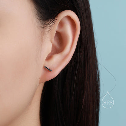 Sterling Silver CZ Crystal Bar Stud Earrings, Simple Geometric Minimalist Jewellery by SilverRainSilver E26