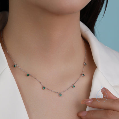Emerald Green CZ Dangle Necklace in Sterling Silver, Silver or Gold or Rose Gold, Satellite Crystal Necklace, Solid Silver Motif Necklace