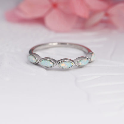 Fire Opal Marquise Ring in Sterling Silver, US 5 - 8,  Opal Cluster Ring, Silver Opal Ring, Lab Opal Stone Ring, White Opal Ring