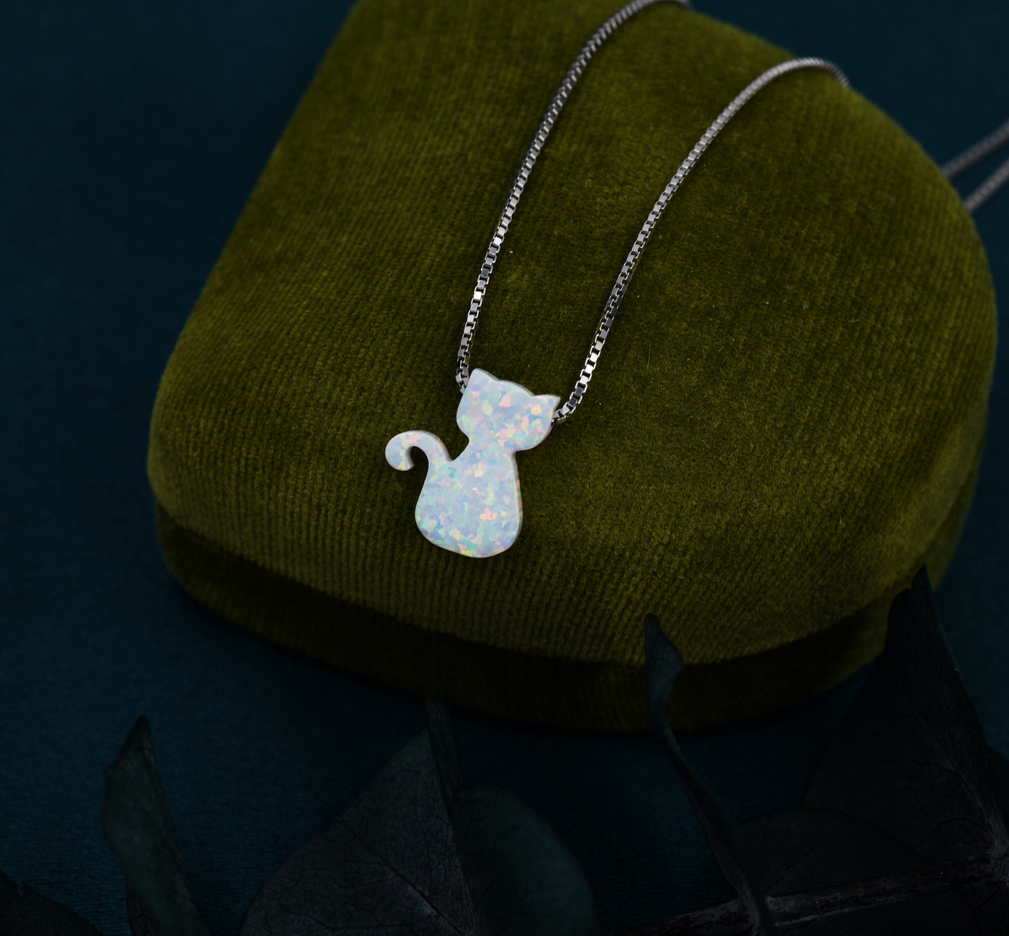 Fire Opal White Stone Little Kitty Cat Pendant Necklace in Sterling Silver. Gold Plated or Rose Gold. Dainty and Delicate. Cute and Quirky