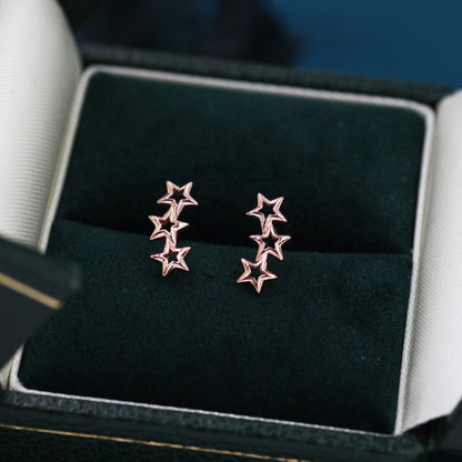 Tiny Open Star Trio Stud Earrings in Sterling Silver, Silver or Gold or Rose Gold, Geometric Tiny Three Star CZ Earrings, Stacking Earrings
