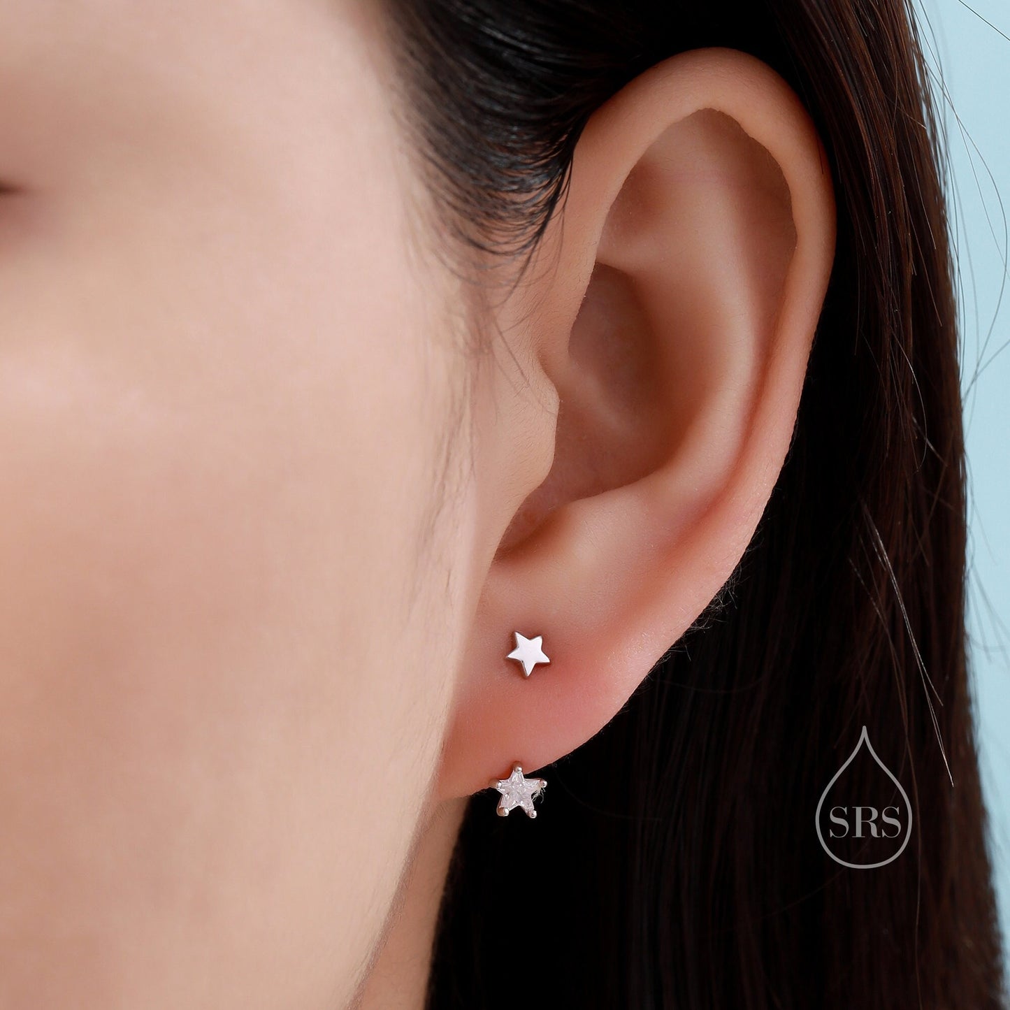 Double Star Ear Jacket in Sterling Silver, Two Star CZ Earrings in Sterling Silver, Silver, Gold or Rose Gold, Front and Back Earrings