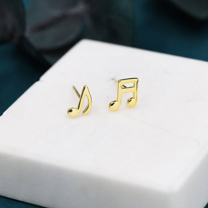 Mismatched Music Notes Stud Earrings in Sterling Silver, Music Symbol Stud Earrings, Cute Fun Earrings for Music Lover