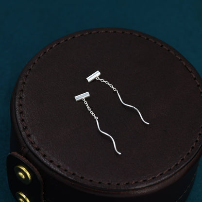 Tiny Bar Threader Earrings in Sterling Silver,  Minimalist Ear Threaders, Spiral Threaders, T Threaders