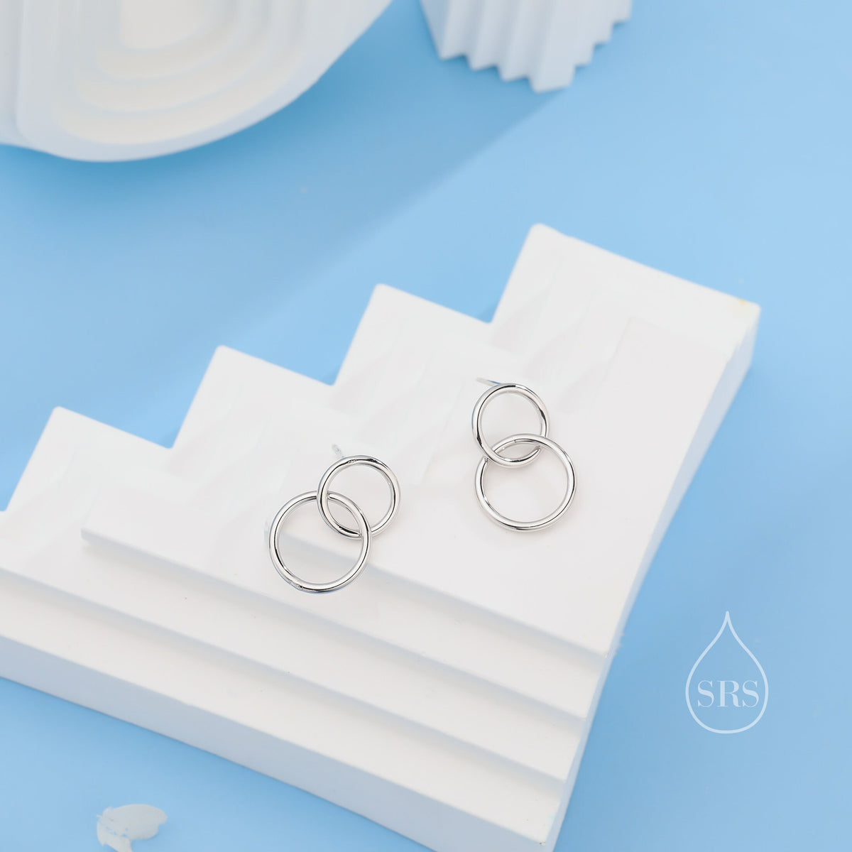 Interlinking Double Ring Drop Stud Earrings