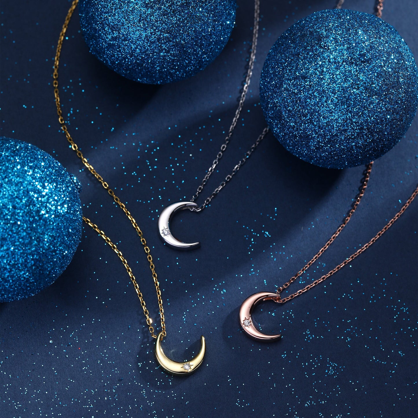 Crescent Moon with Starburst CZ Necklace in Sterling Silver, Silver or Gold or Rose Gold, Moon Necklace, Moon Pendant, New Moon Necklace