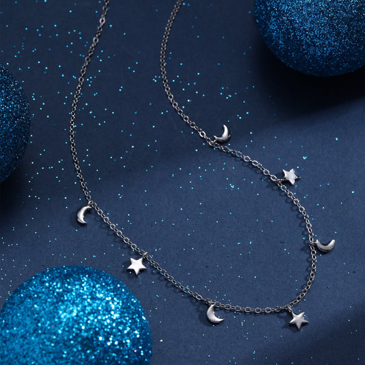 Crescent Moon and Star Charm Necklace in Sterling Silver, Silver or Gold, Star and Moon Necklace, Star Moon Pendant, New Moon Necklace