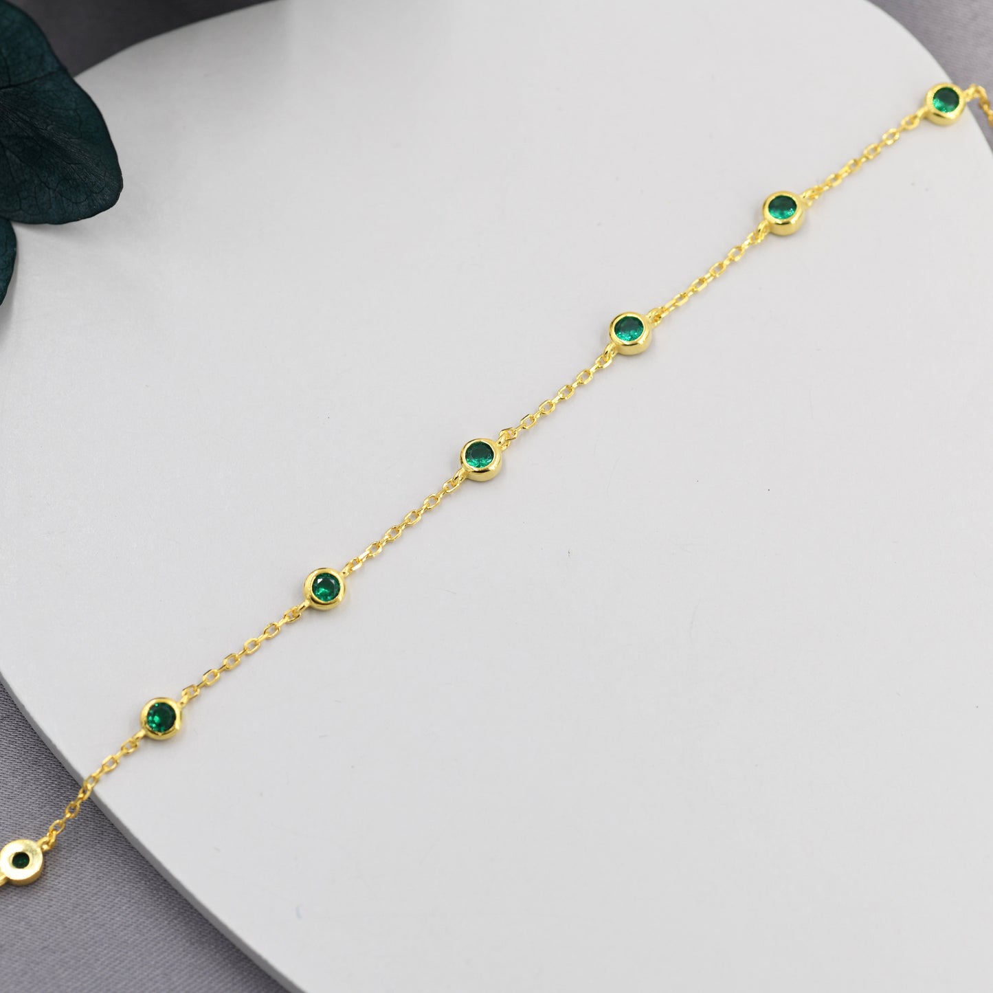 Emerald Green CZ Floating Bracelet or Anklet in Sterling Silver, Silver or Gold, Satellite Crystal Bracelet or Anklet, Solid Silver Bracelet