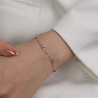 CZ Dangle Bracelet in Sterling Silver, Silver or Gold or Rose Gold, Satellite Crystal Bracelet, Solid Silver Motif Bracelet