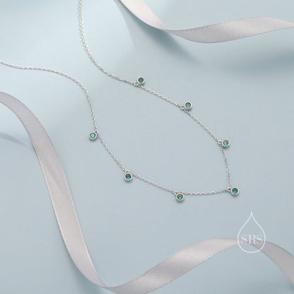 Emerald Green CZ Dangle Necklace in Sterling Silver, Silver or Gold or Rose Gold, Satellite Crystal Necklace, Solid Silver Motif Necklace