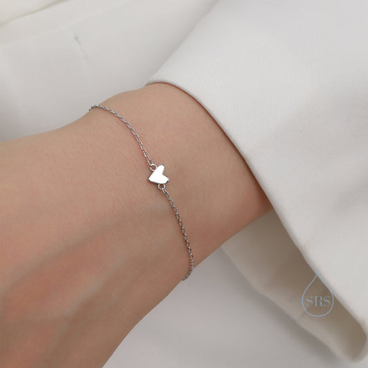 Extra Tiny Heart Bracelet in Sterling Silver, Silver or Gold or Rose Gold, Small Heart Bracelet, Silver Heart Bracelet