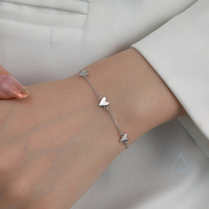 Sterling Silver Tiny Heart Trio Bracelet, Silver or Gold or Rose Gold, Small Heart Bracelet, Three Heart Bracelet, Heart Motif Bracelet