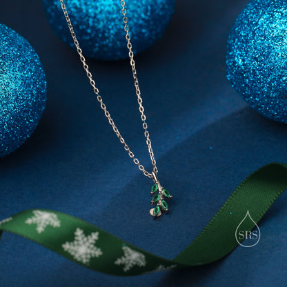 Tiny Little Emerald Green CZ Leaf Pendant Necklace in Sterling Silver,  Olive Leaf Necklace, Olive Branch Necklace, Nature Inspired