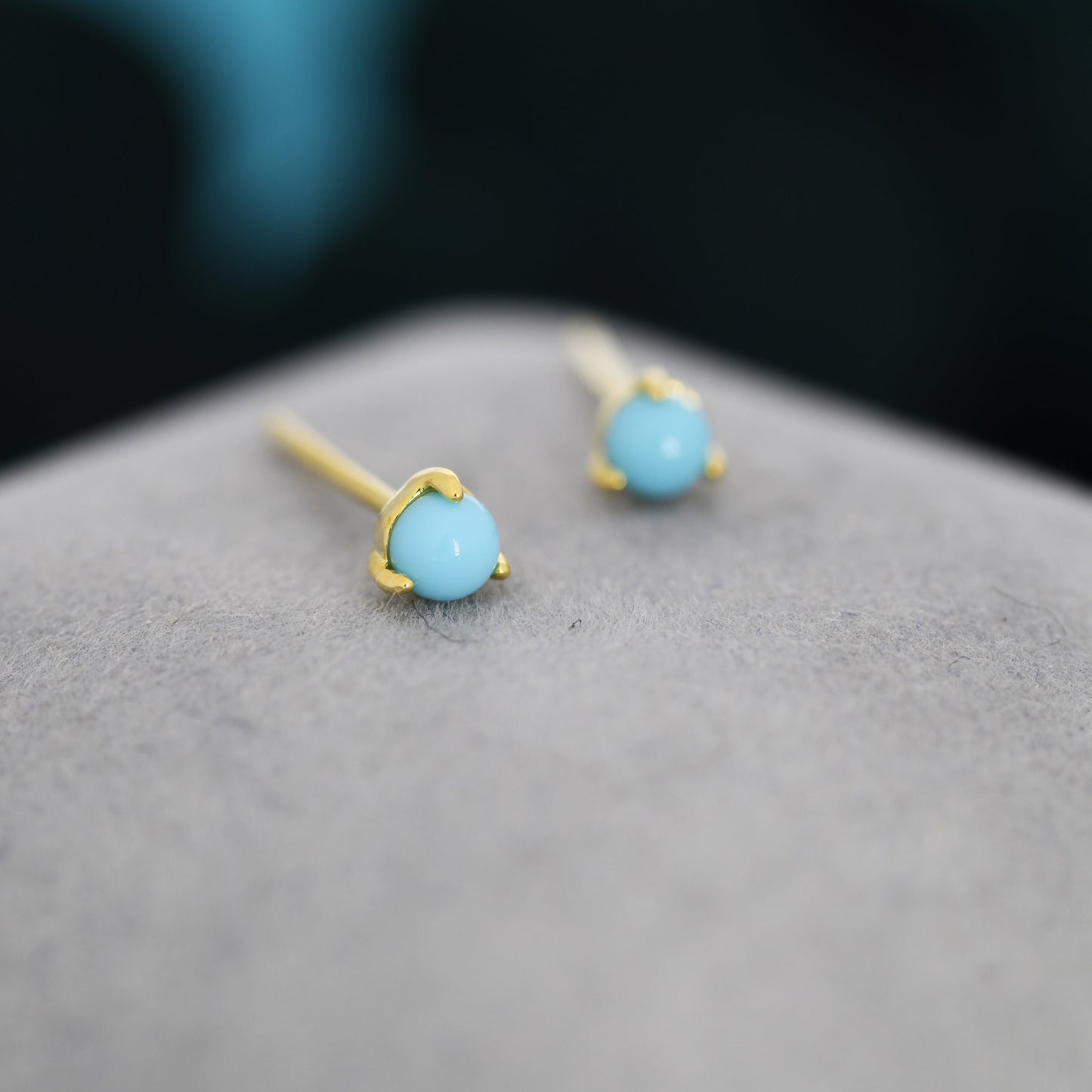 Very Tiny Genuine Turquoise Stone Stud Earrings in Sterling Silver, 3mm Turquoise Stud, Silver or Gold, Blue Turquoise Earrings, December