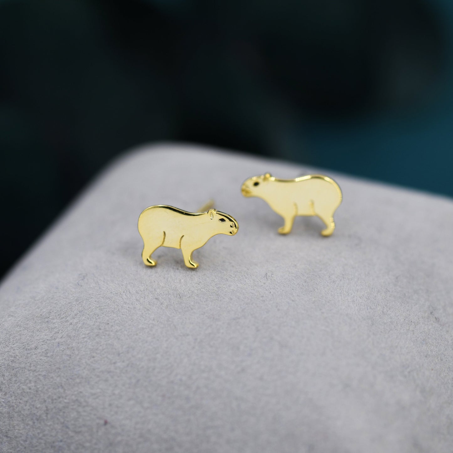 Capybara Stud Earrings in Sterling Silver - Cute Animal Earrings  - Pantanal Animal - Fun, Whimsical